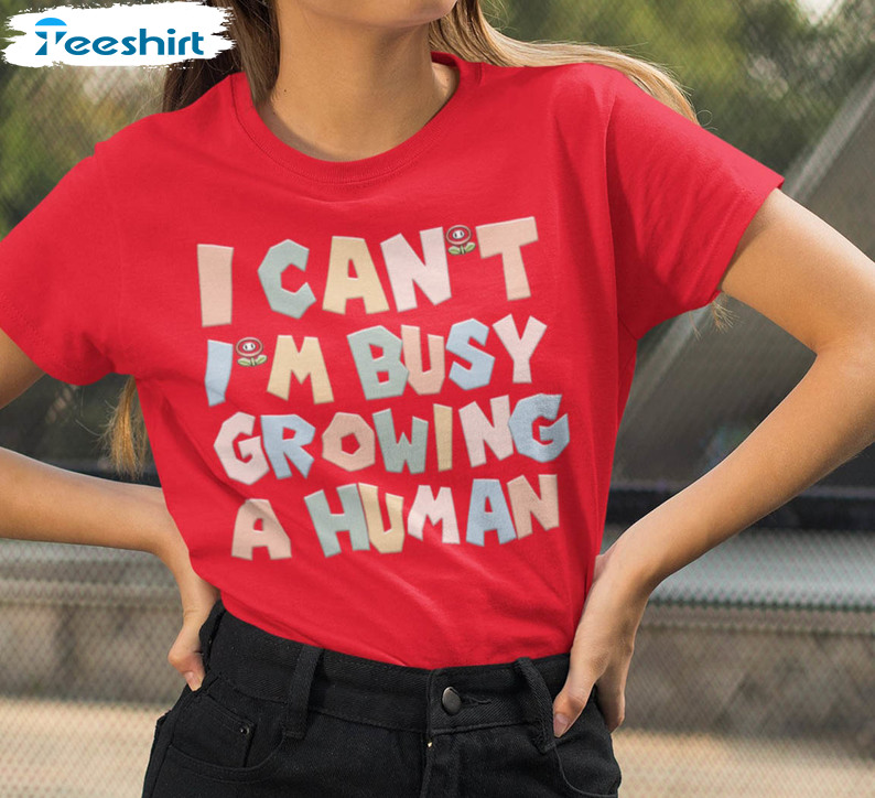 I Can't I'm Busy Growing A Human Shirt, Funny Pregnancy Short Sleeve Sweater