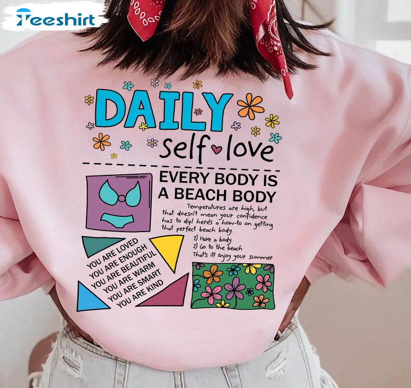 Daily Self Love Colorful Shirt, Preppy Beach Long Sleeve Unisex Hoodie