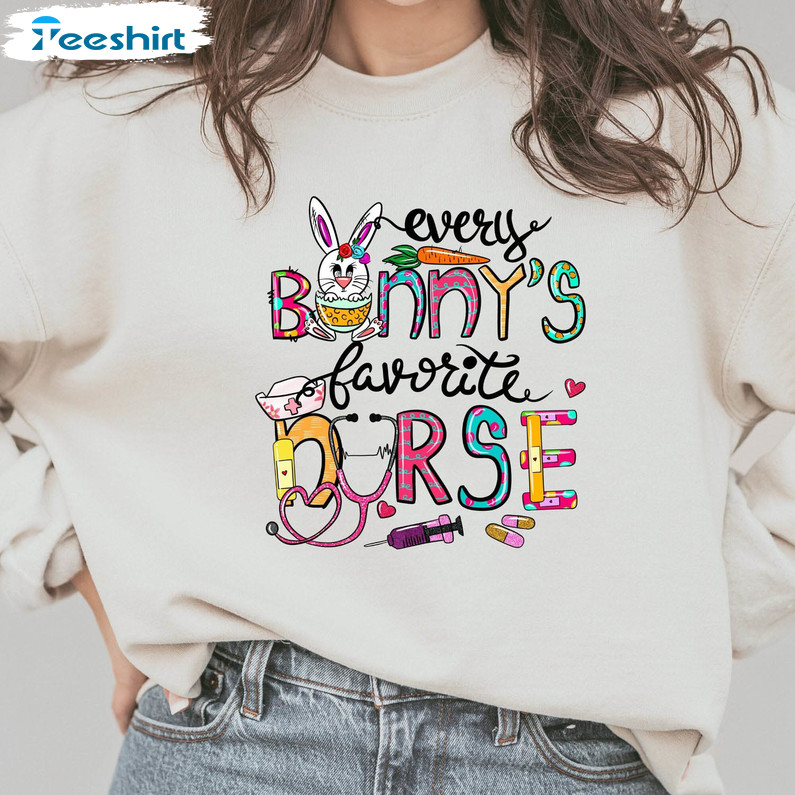 Every Bunny's Favorite Nurse Shirt, Easter Nurse Trendy Long Sleeve Unisex Hoodie