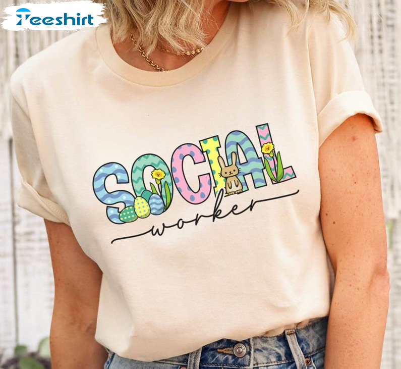 Easter Social Worker Cute Shirt, Easter School Long Sleeve Sweatshirt