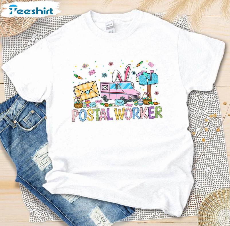 Happy Easter Day Postal Worker Shirt, Easter Postman Easter Short Sleeve Sweatshirt