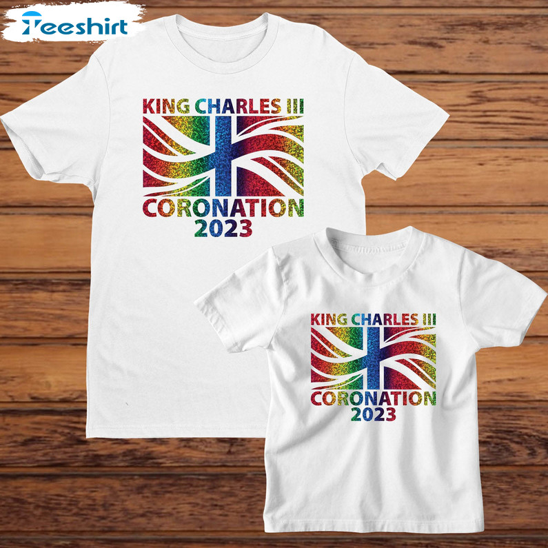 Rainbow Glitter King Charles Iii Coronation Shirt, King Charles Coronation Long Sleeve Sweater