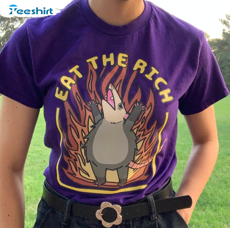 Eat The Rich Opossum Shirt, Funny Flaming Flames Possum Lover Crewneck Short Sleeve