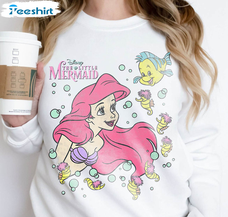 Disney The Little Mermaid Shirt, Ariel And Flounder Bubble Unisex Hoodie Sweater
