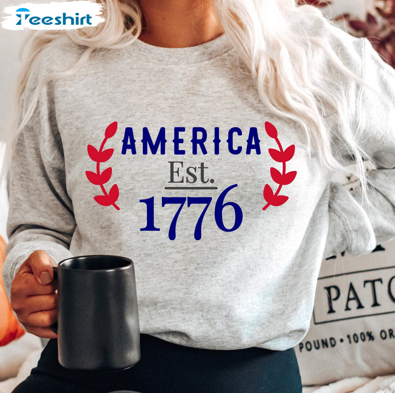 America Est 1776 Vintage Shirt, America Established Crewneck Short Sleeve