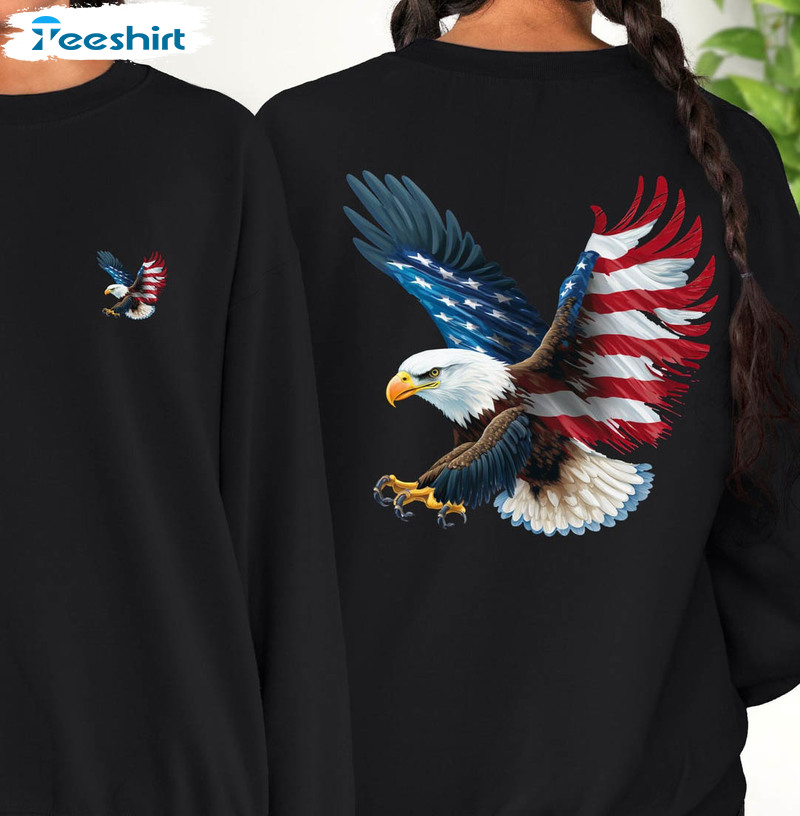 4 Usa Eagle Flag Sweatshirt, America Lovers Sweater Short Sleeve