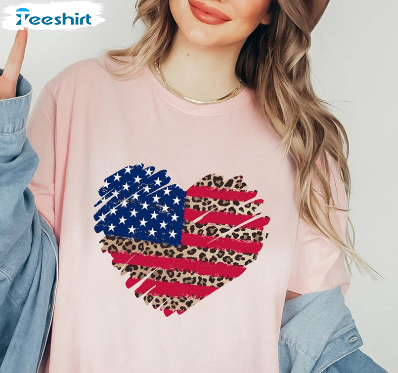 American Flag Heart Vintage Shirt, Usa Flag Unisex T-shirt Long Sleeve