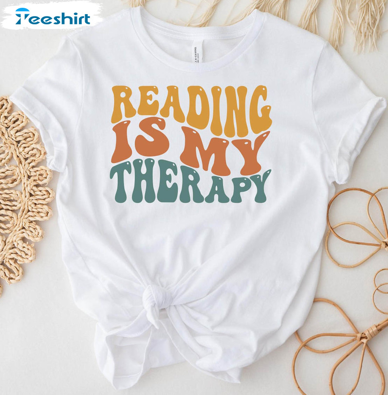 Reading Is My Therapy Trendy Shirt, Floral Books Sweater Short Sleeve