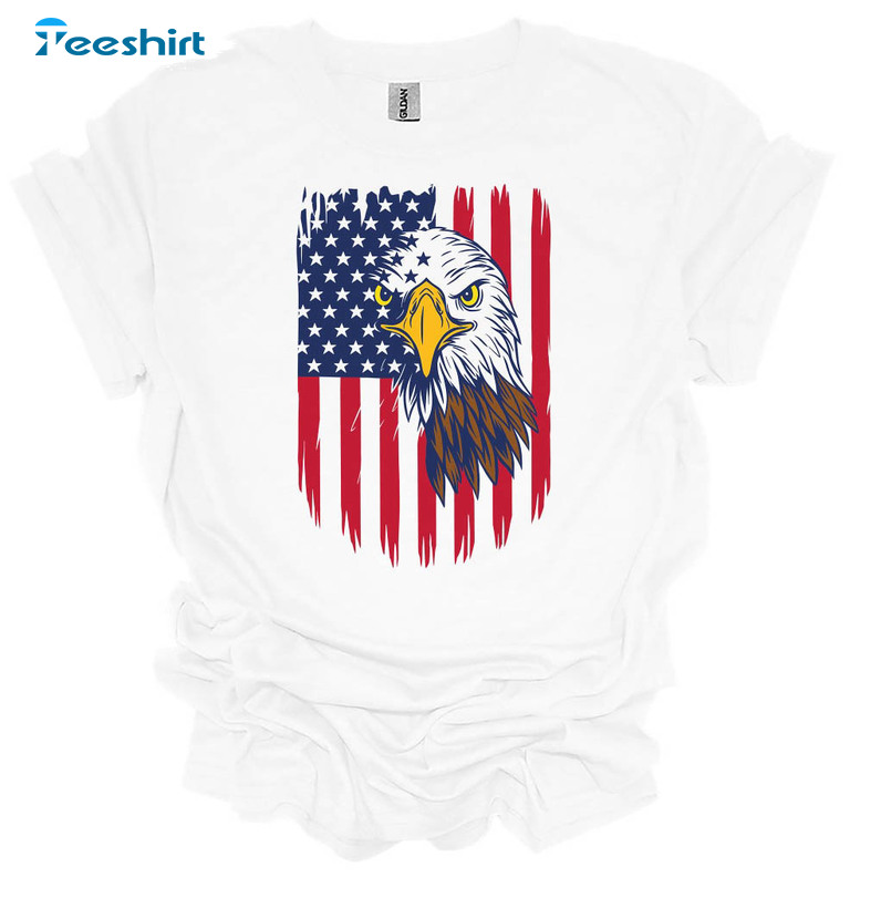 Eagle With American Flag Shirt, Patriotic Day Short Sleeve Unisex Hoodie