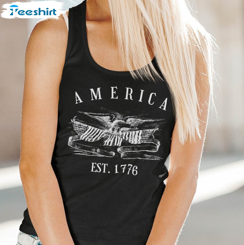 America Est 1776 Vintage Shirt, Flag And Eagle Short Sleeve Long Sleeve