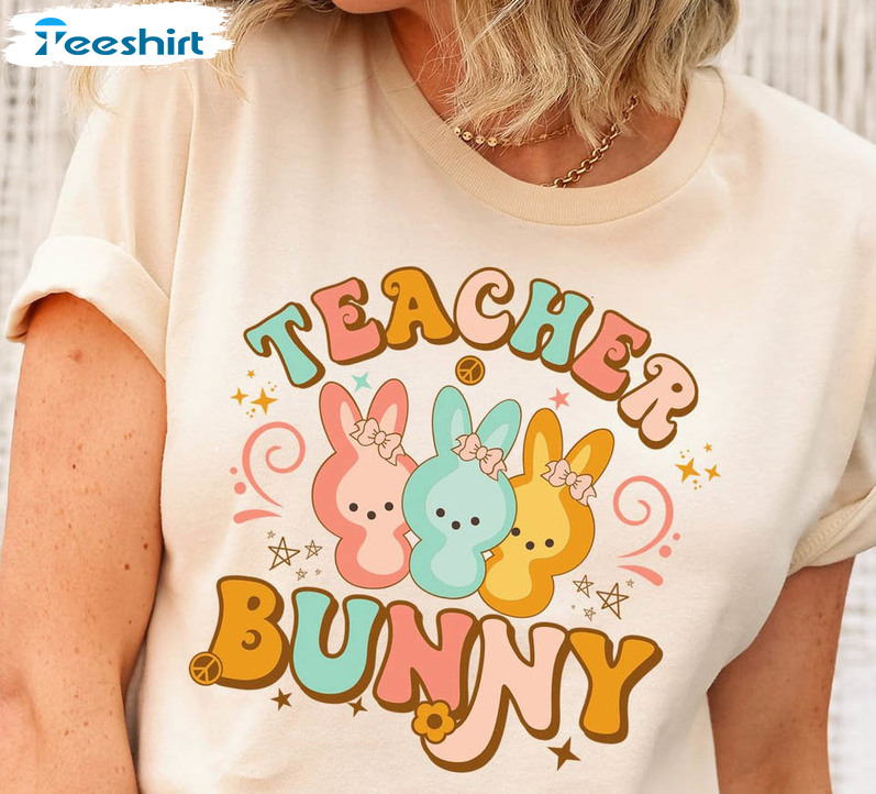 Teacher Bunny Cute Shirt, Easter Expecting Teacher Sweatshirt Short Sleeve
