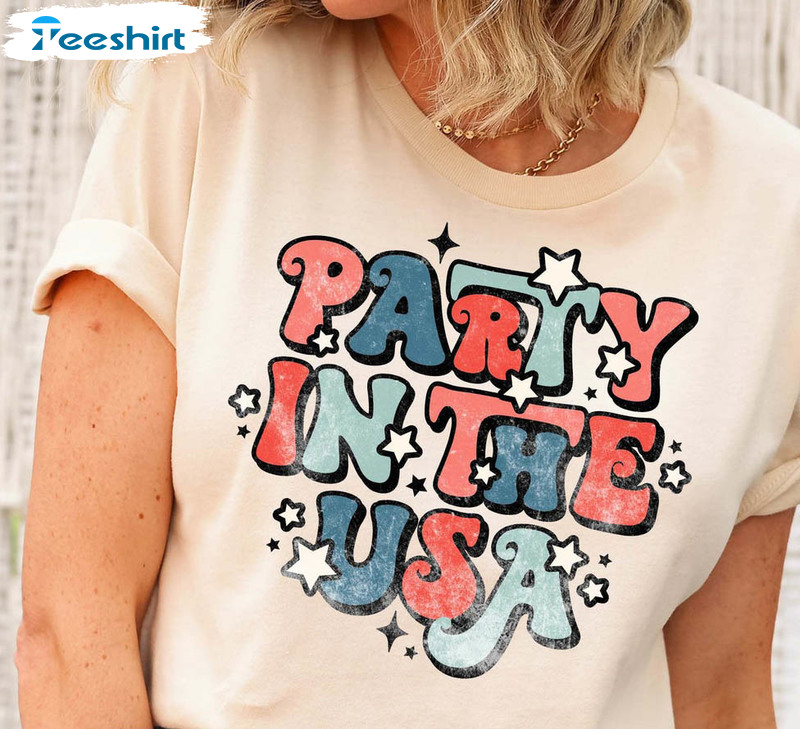 Retro Party In The Usa Shirt, Vintage Usa Patriotic Crewneck T-shirt