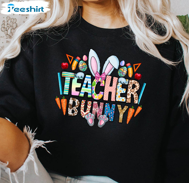Teacher Bunny Sweatshirt, Easter Day Unisex Hoodie Long Sleeve