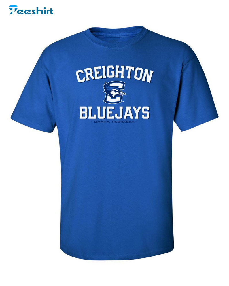 Bluejays Primary Logo Shirt, Trendy Creighton Short Sleeve Long Sleeve