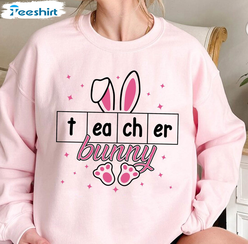 Teacher Bunny Shirt, Easter Reading Teacher Tee Tops Long Sleeve