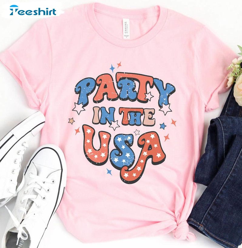 Retro Party In The Usa Shirt, Independence Day Long Sleeve Unisex Hoodie