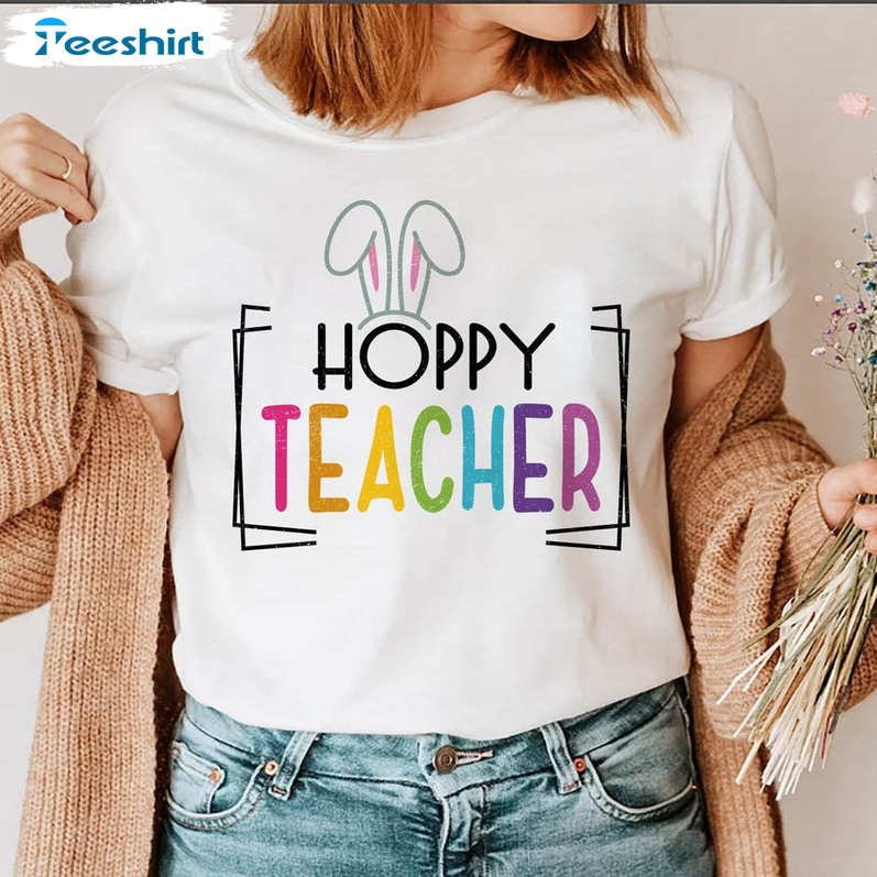 Hoppy Teacher Retro Shirt, Happy Easter Teacher Sweater Tee Tops