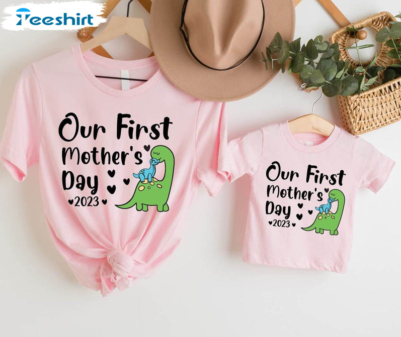 Our First Mothers Day 2023 Shirt, Mommy And Me Dinosaur Sweatshirt Crewneck