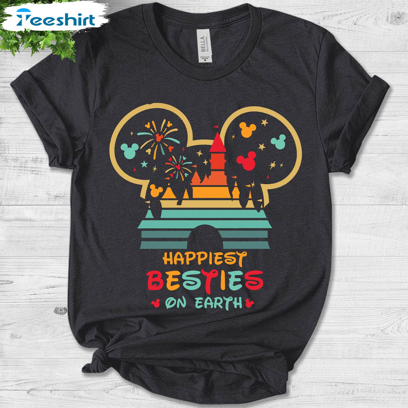 Happiest Besties On Earth Funny Shirt, Disneyland Castle Long Sleeve Unisex Hoodie