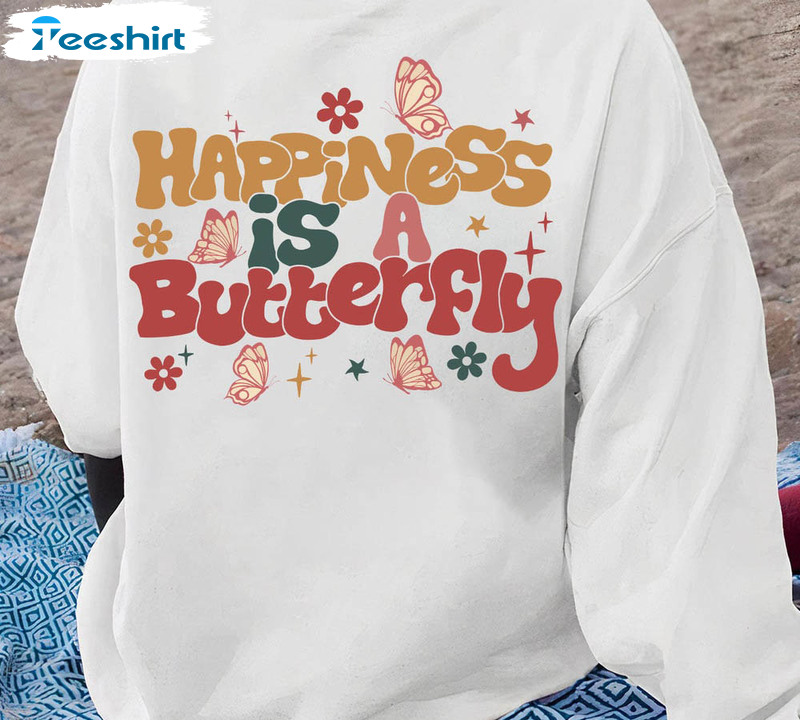 Happiness Is A Butterfly Sweatshirt, Trendy Lana Del Rey Tee Tops Short Sleeve