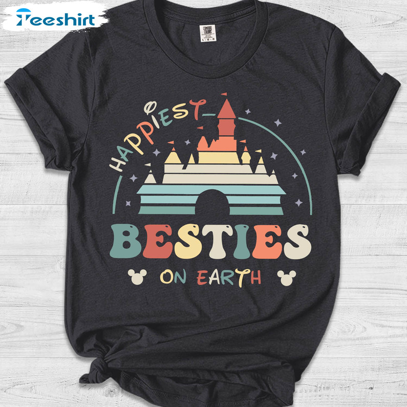 Happiest Besties On Earth Shirt, Disney Castle Sweater Short Sleeve
