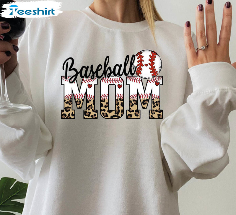 Baseball Mom Sweatshirt, Baseball Leopard Game Day Crewneck Short Sleeve