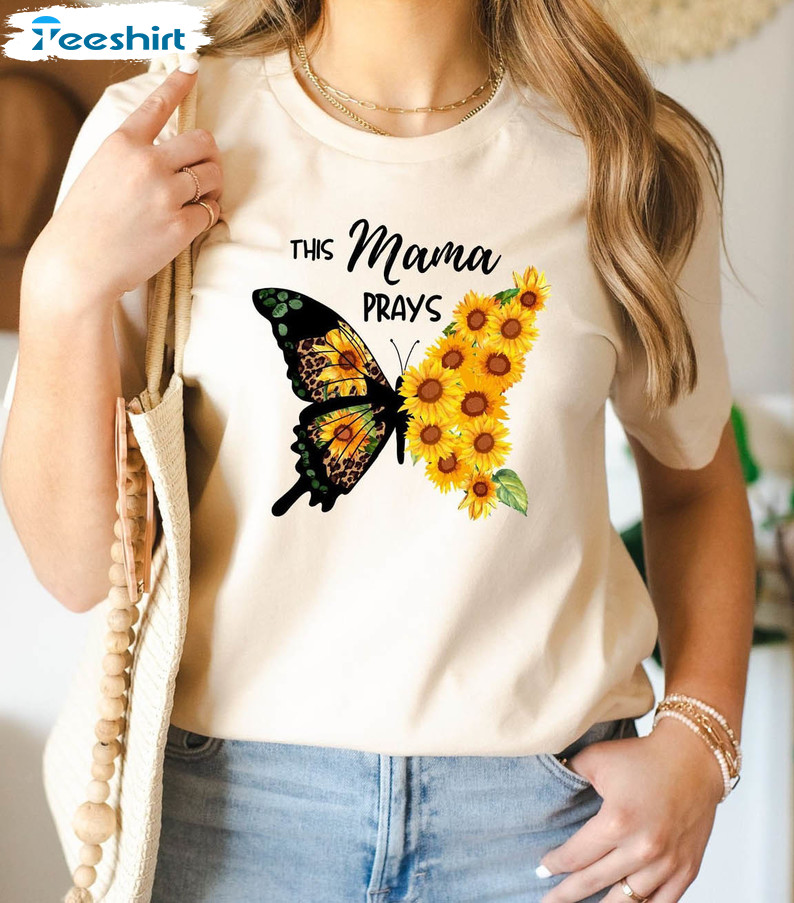 This Mama Prays Butterfly Boho Shirt, Mom Butterfly Crewneck Short Sleeve