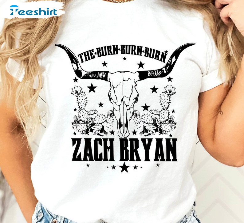 Bull Skull Zach Bryan Tour Shirt, Western Burn Burn Burn Tour Unisex Hoodie Long Sleeve