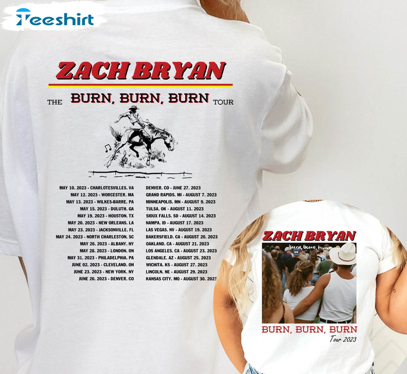 Zach Bryan Burn Burn Burn Tour 2023 Shirt, Country Music Western Unisex T-shirt Short Sleeve