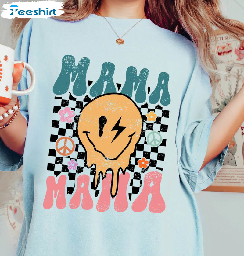 Retro Smiley Mama Shirt, Mothers Day Funny Unisex Hoodie Tee Tops