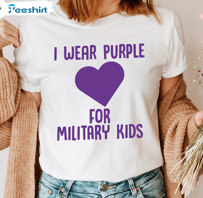 I Wear Purple For Military Kids Shirt, Military Child Mom Unisex Hoodie Short Sleeve
