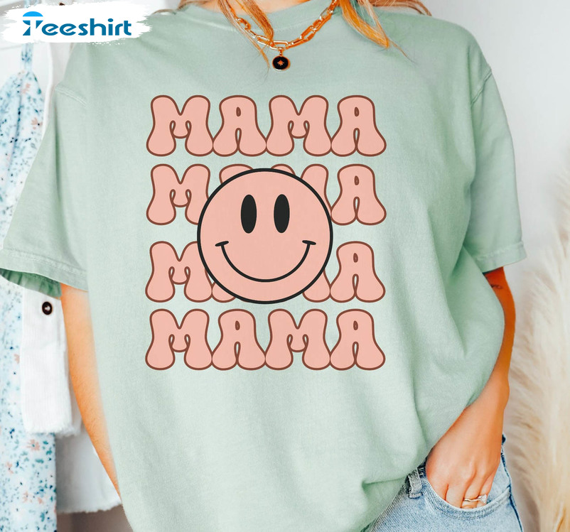 Mama Smiley Face Cute Shirt, Trendy Mothers Day Unisex Hoodie Crewneck