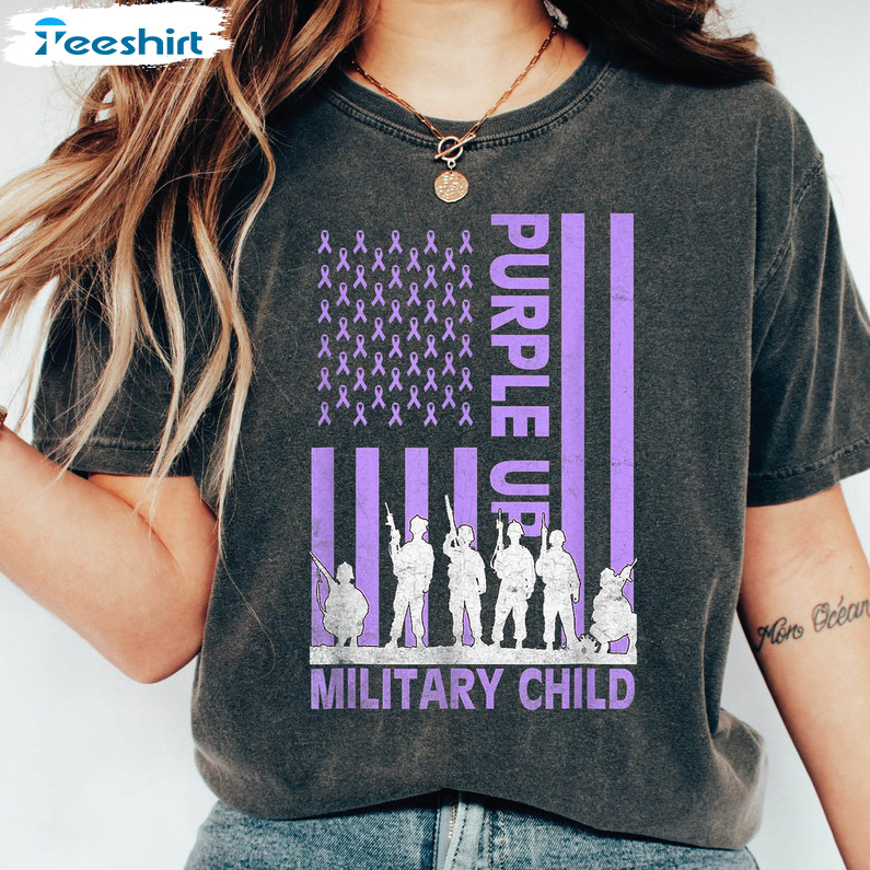 Purple Up For Military Trendy Shirt, Month Of The Military Awareness Short Sleeve Sweater