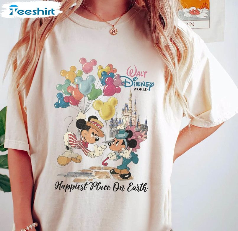 Vintage Mickey And Minnie Shirt, Happiest Place On Earth Unisex T-shirt Short Sleeve