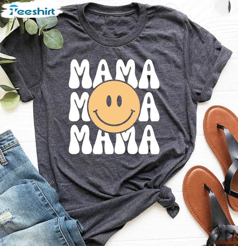 Yellow Happy Mama Smiley Face Shirt, Trendy Unisex T-shirt Unisex Hoodie