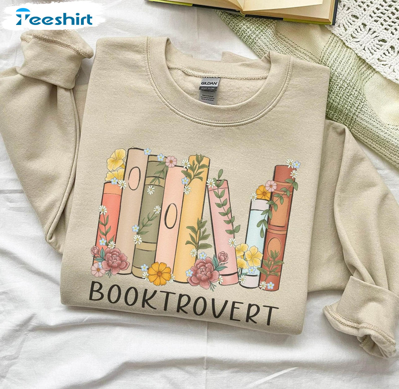 Booktrovert Vintage Shirt, Floral Book Crewneck Unisex T-shirt