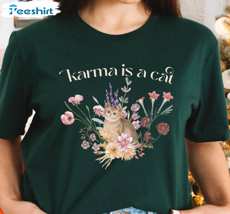 Karma Is A Cat Shirt, Swiftie Trendy Short Sleeve Tee Tops