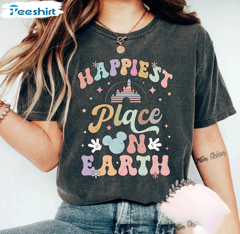 Happiest Place On Earth Funny Shirt, Disneyland Castle Unisex Hoodie Crewneck
