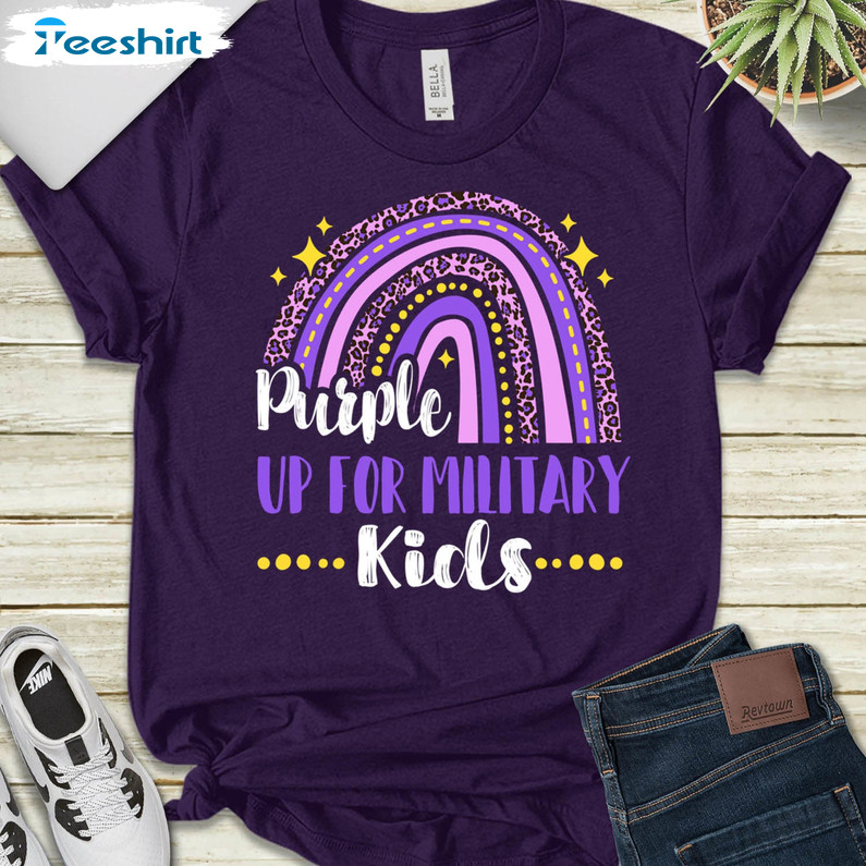 Military Kids Shirt , Purple Rainbow Military Child Short Sleeve Tee Tops