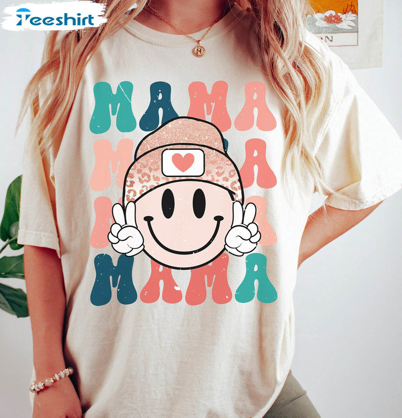 Mama Smiley Face Shirt, Mama Cute Unisex Hoodie Long Sleeve