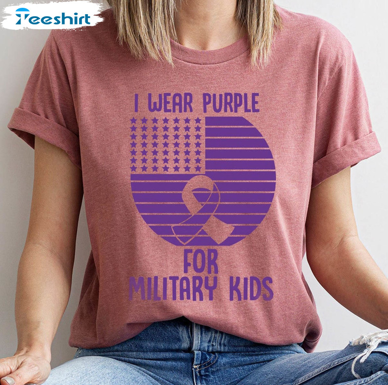 Military Kids Vintage Shirt, I Wear Purple For Military Crewneck Sweatshirt