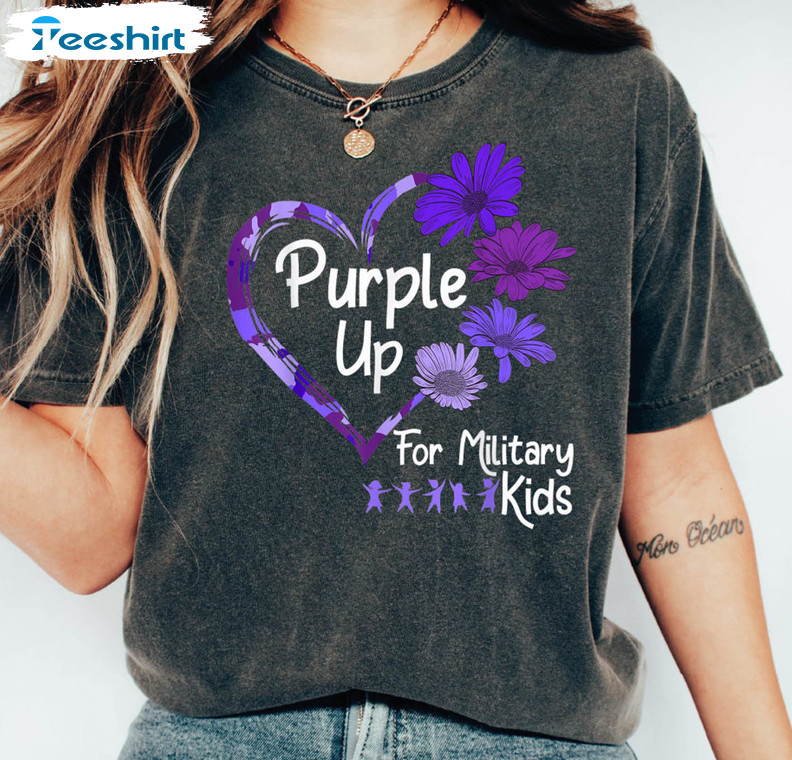 Purple Up For Military Kids Shirt, Purple Flowers Sweater Sweatshirt