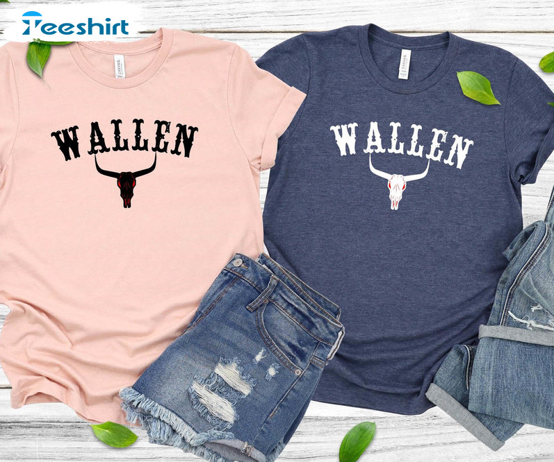 Cow Skull Wallen Shirt, Country Concert Wallen Bull Skull Crewneck Unisex T-shirt