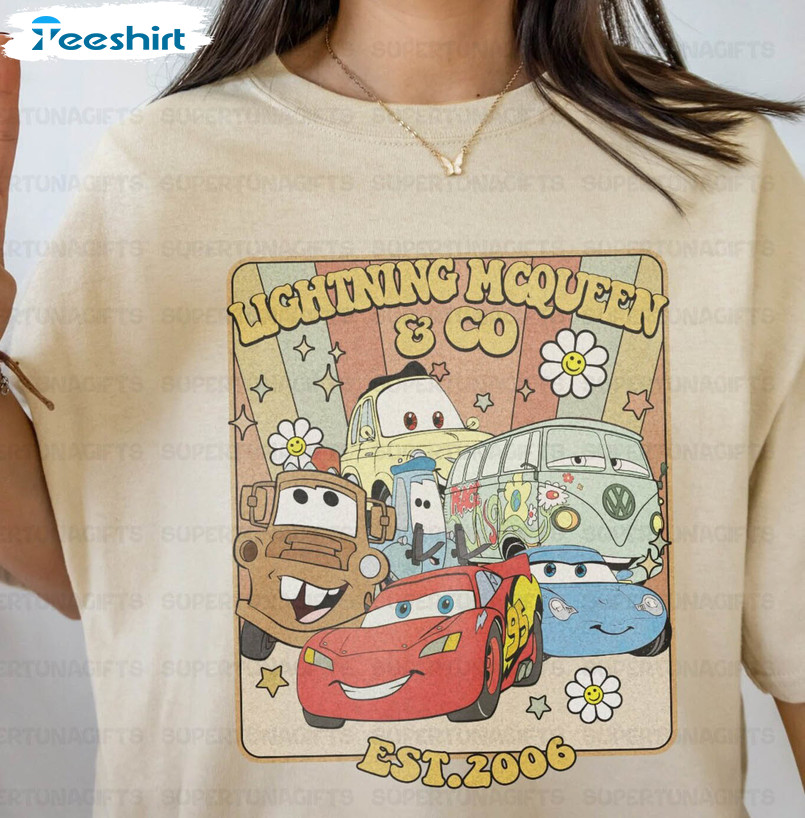 Retro Vintage Lightning Mcqueen And Co Shirt, Disney Cars Short Sleeve Sweatshirt