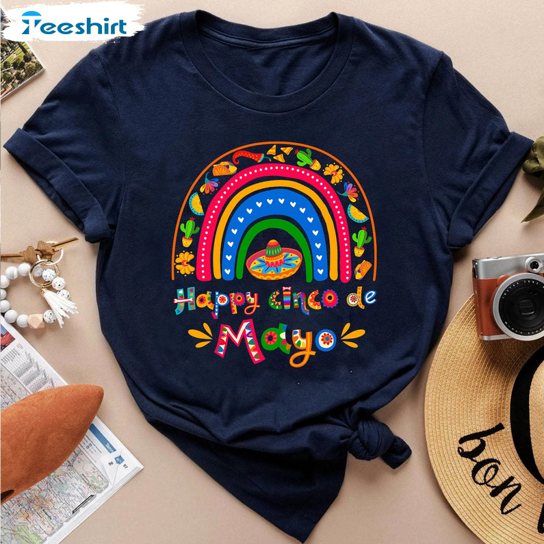 Happy Cinco De Mayo Cute Shirt, Rainbow Mexican Fiesta Matching Unisex T-shirt Crewneck