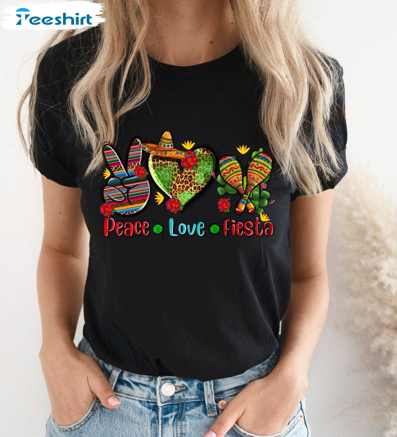 Peace Love Fiesta Shirt, Cinco De Mayo Tee Tops Short Sleeve