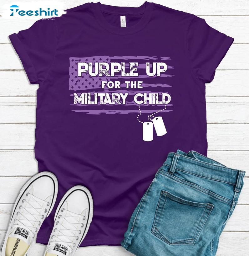 Purple Up For Military Kids Shirt, Family Dog Tags Unisex Hoodie Long Sleeve