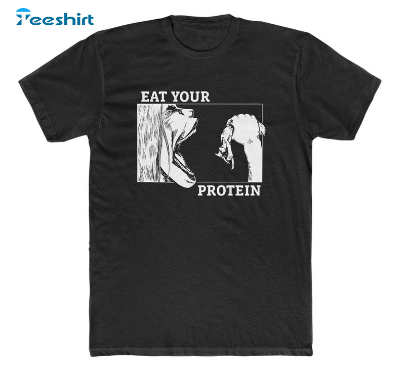 Eat Your Protein Anime Gym Shirt, Funny Pump Bodybuilding Short Sleeve Sweatshirt