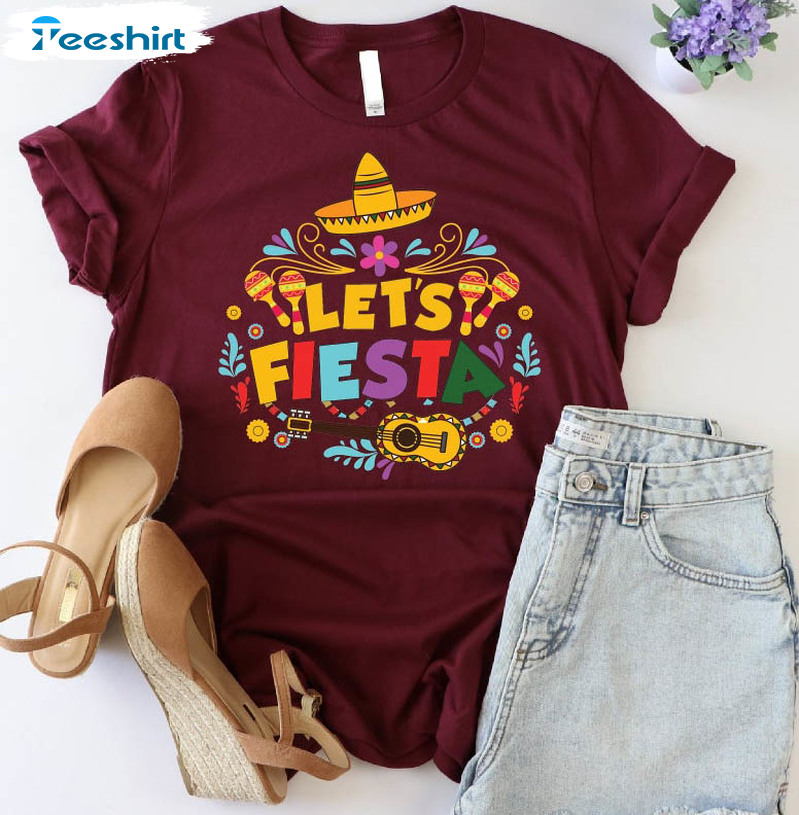 Let's Fiesta Cute Shirt, Mexican Maracas Trendy Unisex Hoodie Short Sleeve