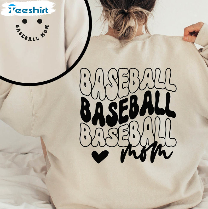 Retro Baseball Mom Shirt, Trendy Smiley Face Baseball Unisex Hoodie Long Sleeve